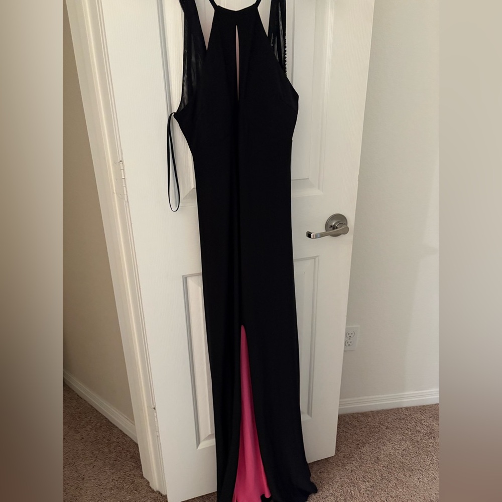 Elegant Black Gown with Pink Accent